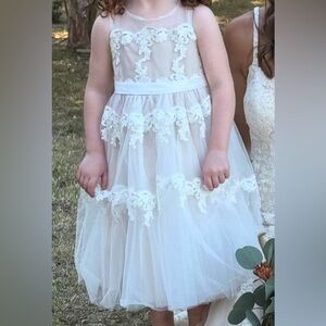 Azazie - White Tiered Ruffled Flower Girl Dress